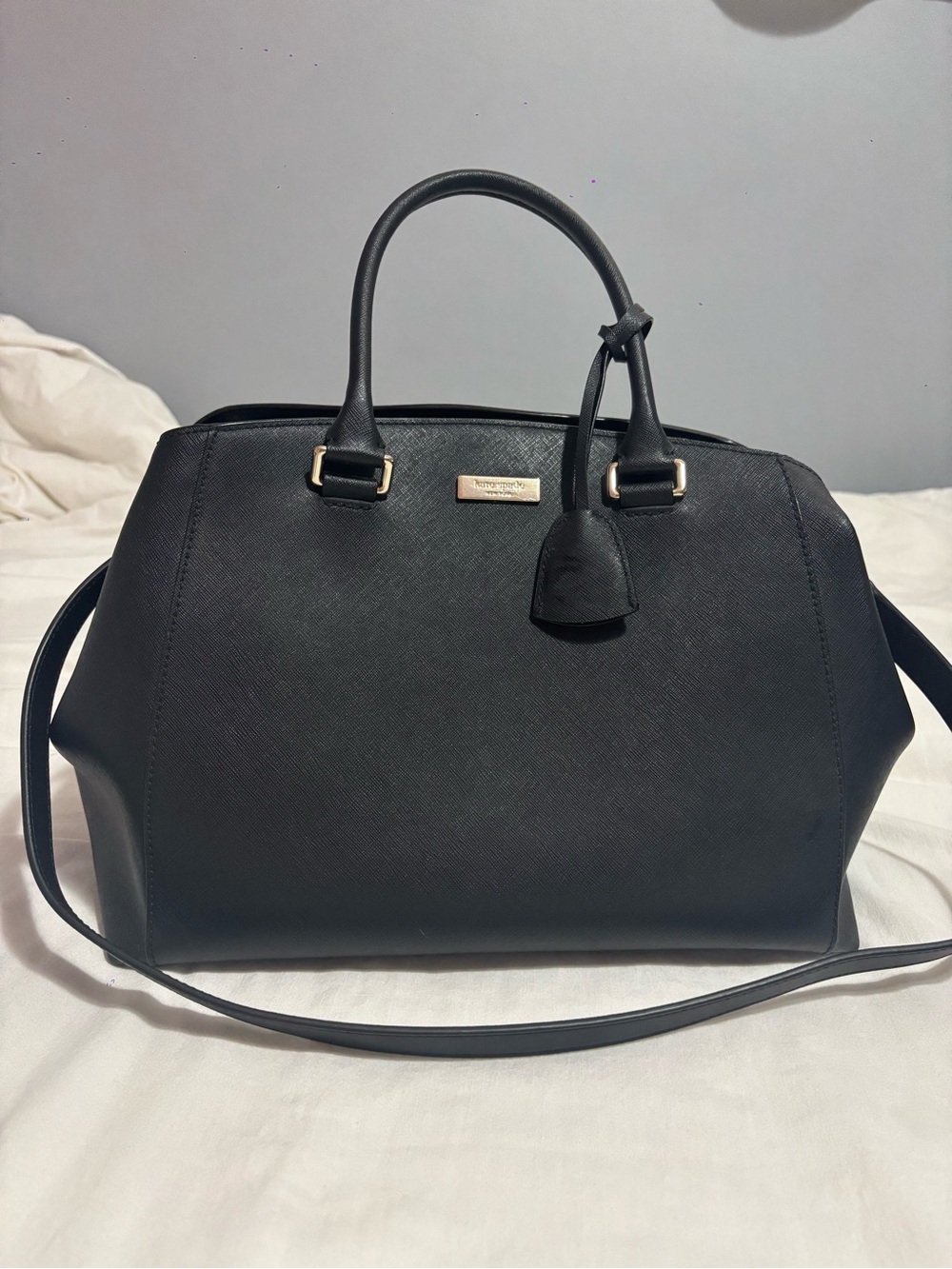 kate spade Black Structured Saffiano Satchel with Gold Hardware